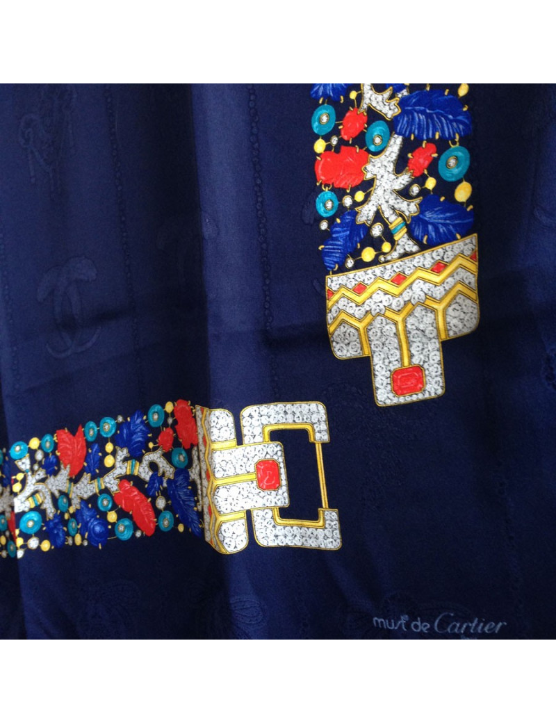 Foulard CARTIER "Must Have" en soie bleu nuit