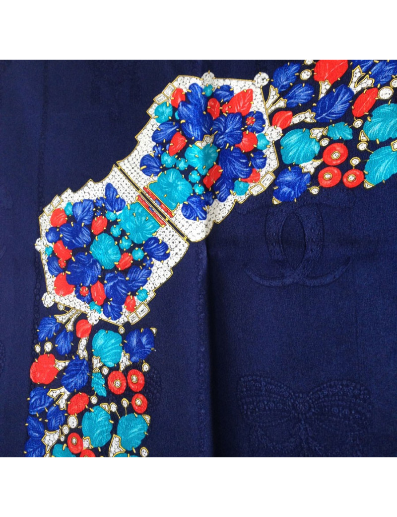 Carré CARTIER "Must" en soie bleue nuit vintage