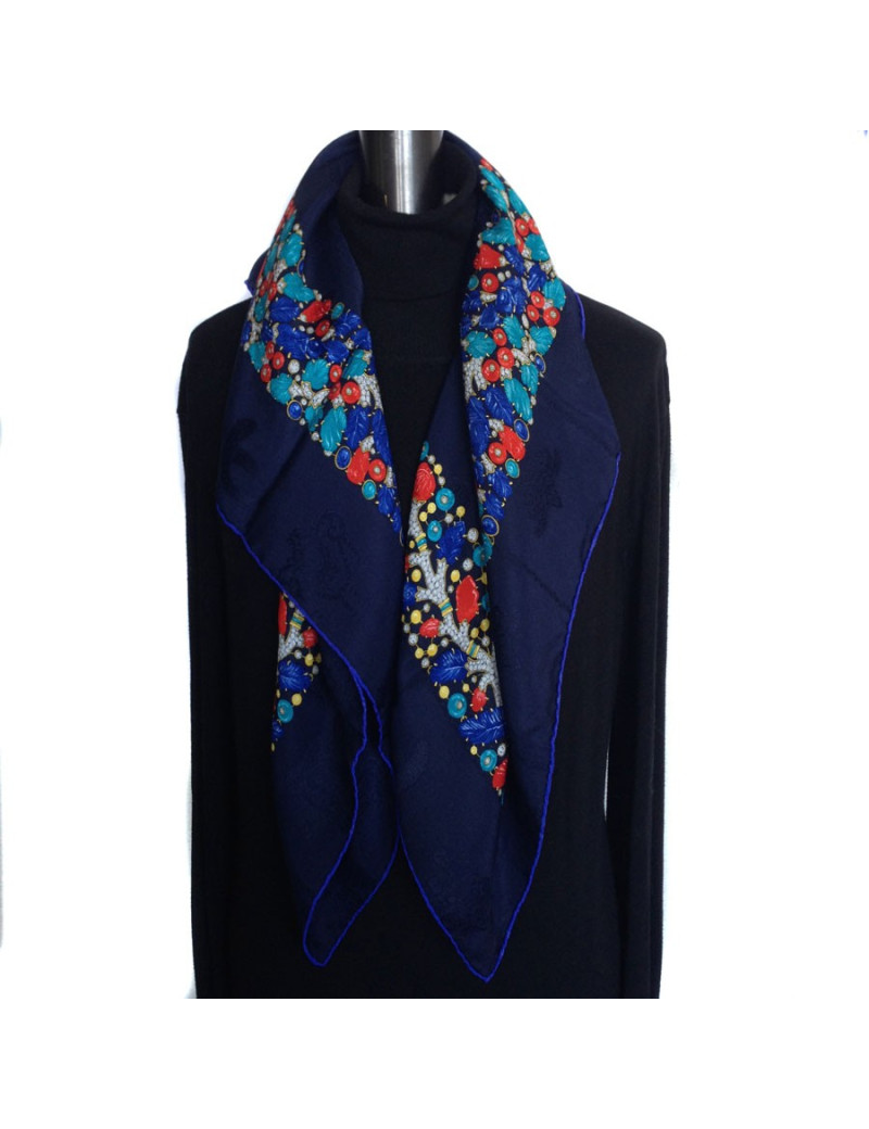 Foulard CARTIER "Must Have" en soie bleu nuit