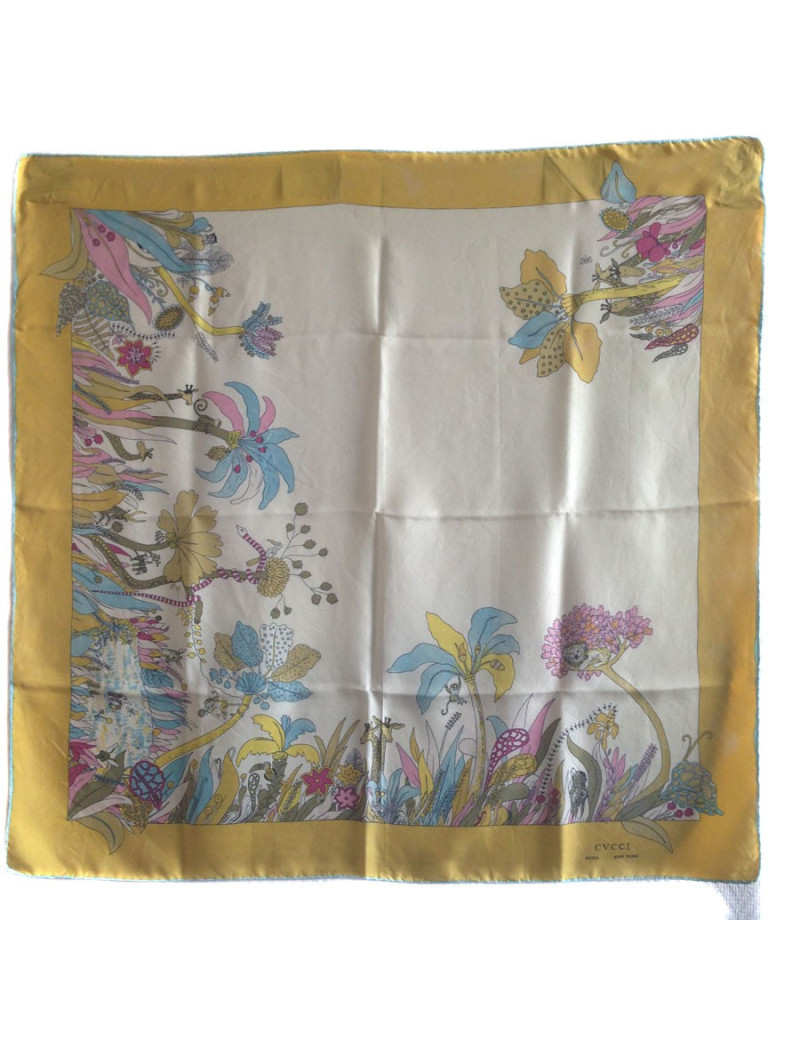 Carré de soie GUCCI jaune vintage