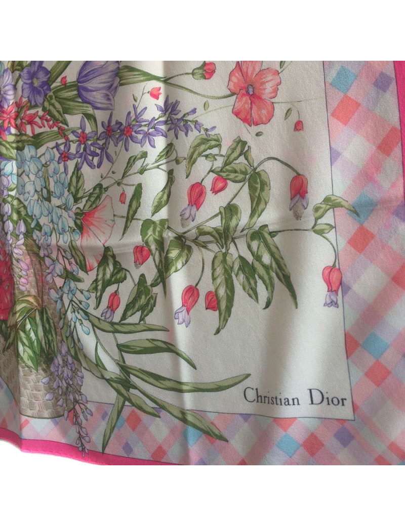 Carré de mousseline de soie Christian DIOR rose vintage