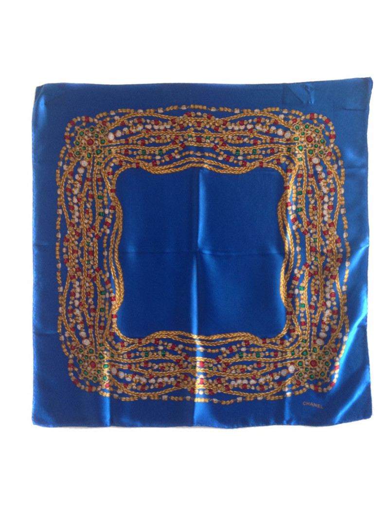 Carré de soie CHANEL bleu bijou