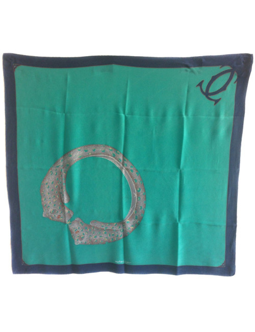 Carré de soie "Must" de CARTIER vert jade vintage