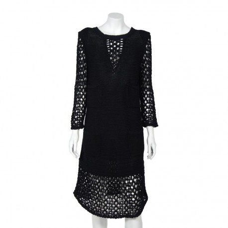 CHANEL T40 dress in black mesh crochet - VALOIS VINTAGE PARIS