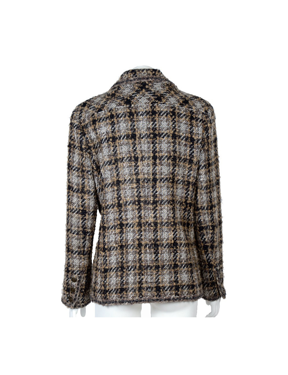 Veste CHANEL T 44 tweed marron beige et noire