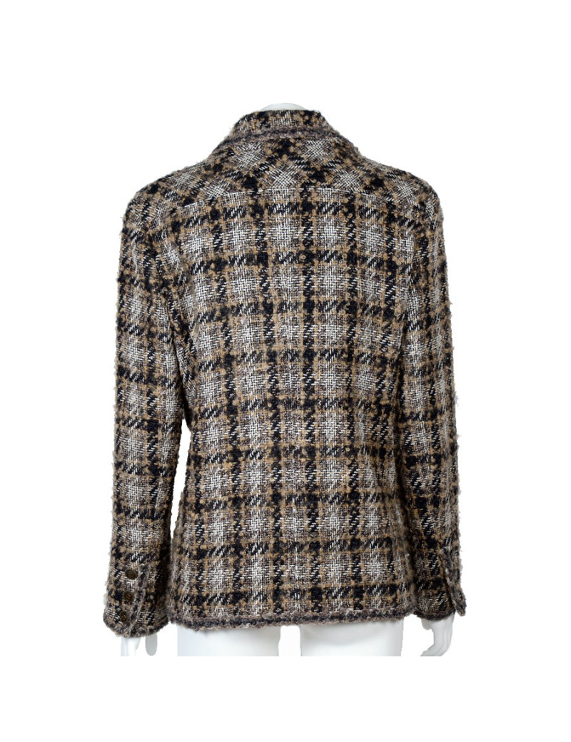 Veste CHANEL T 44 tweed marron beige et noire