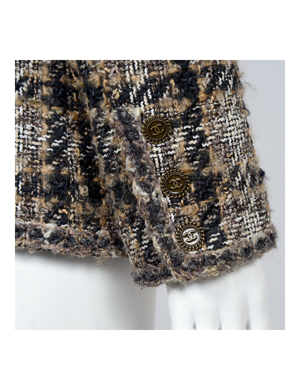 Veste CHANEL T 44 tweed marron beige et noire