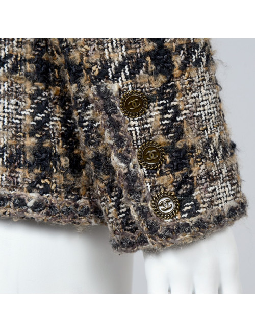 Veste CHANEL T 44 tweed marron beige et noire