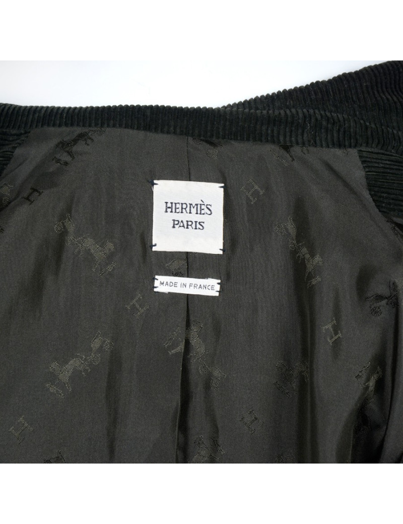 Veste HERMES T 36 velours côtelé vert foncé
