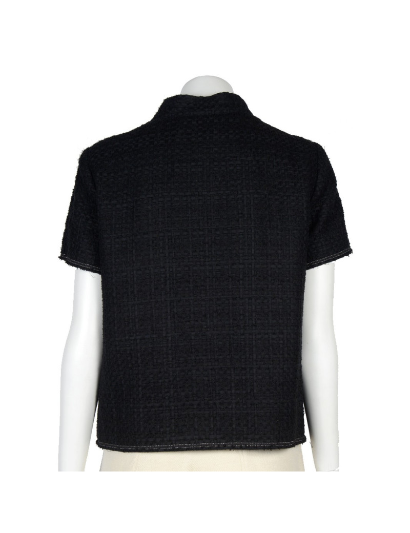 Veste CHANEL T38 tweed noir manches courtes