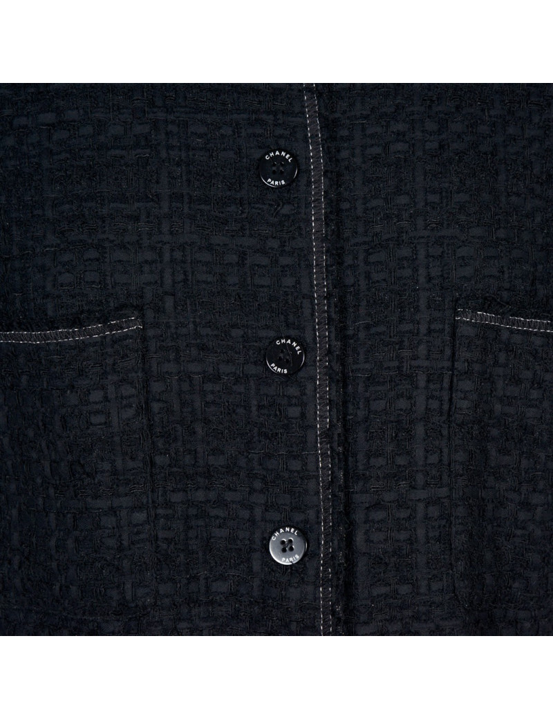 Veste CHANEL T38 tweed noir manches courtes