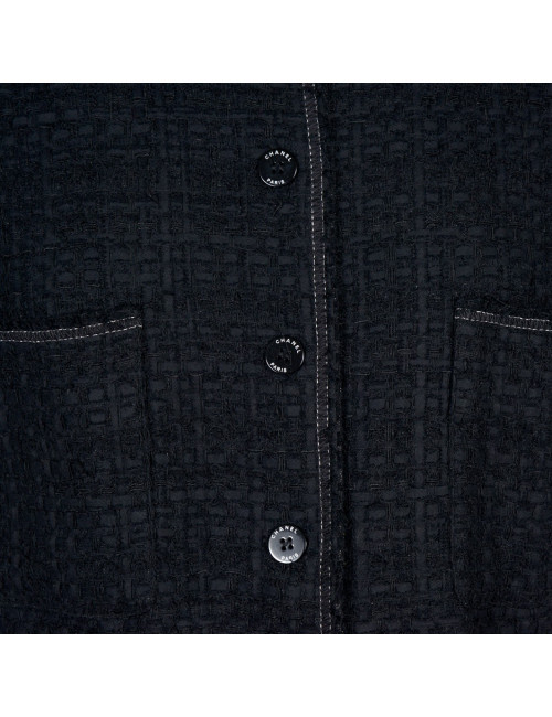 Veste CHANEL T38 tweed noir manches courtes