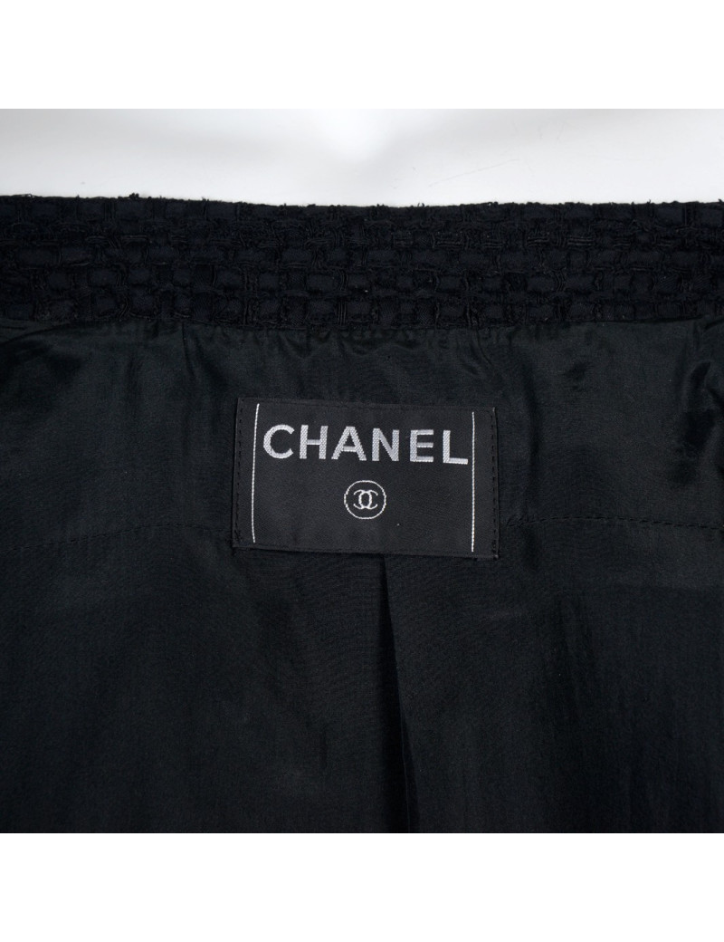 Veste CHANEL T38 tweed noir manches courtes