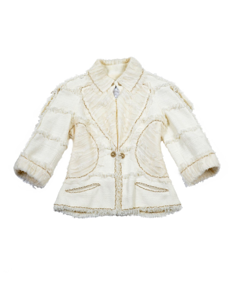 Veste CHANEL T 36 tweed ivoire et dentelle