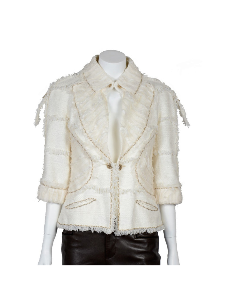 Veste CHANEL T 36 tweed ivoire et dentelle