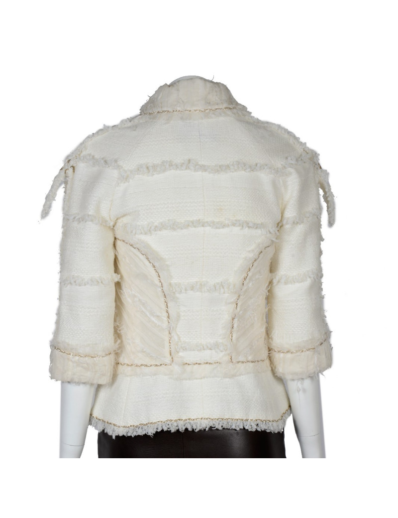 Veste CHANEL T 36 tweed ivoire et dentelle