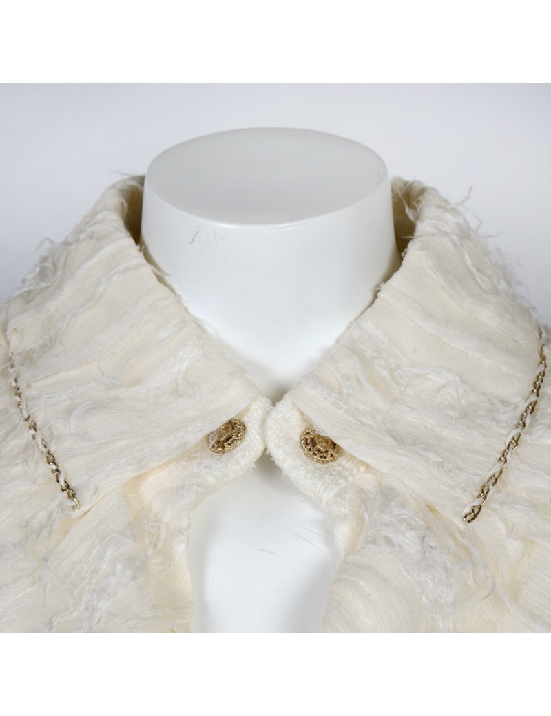 Veste CHANEL T 36 tweed ivoire et dentelle