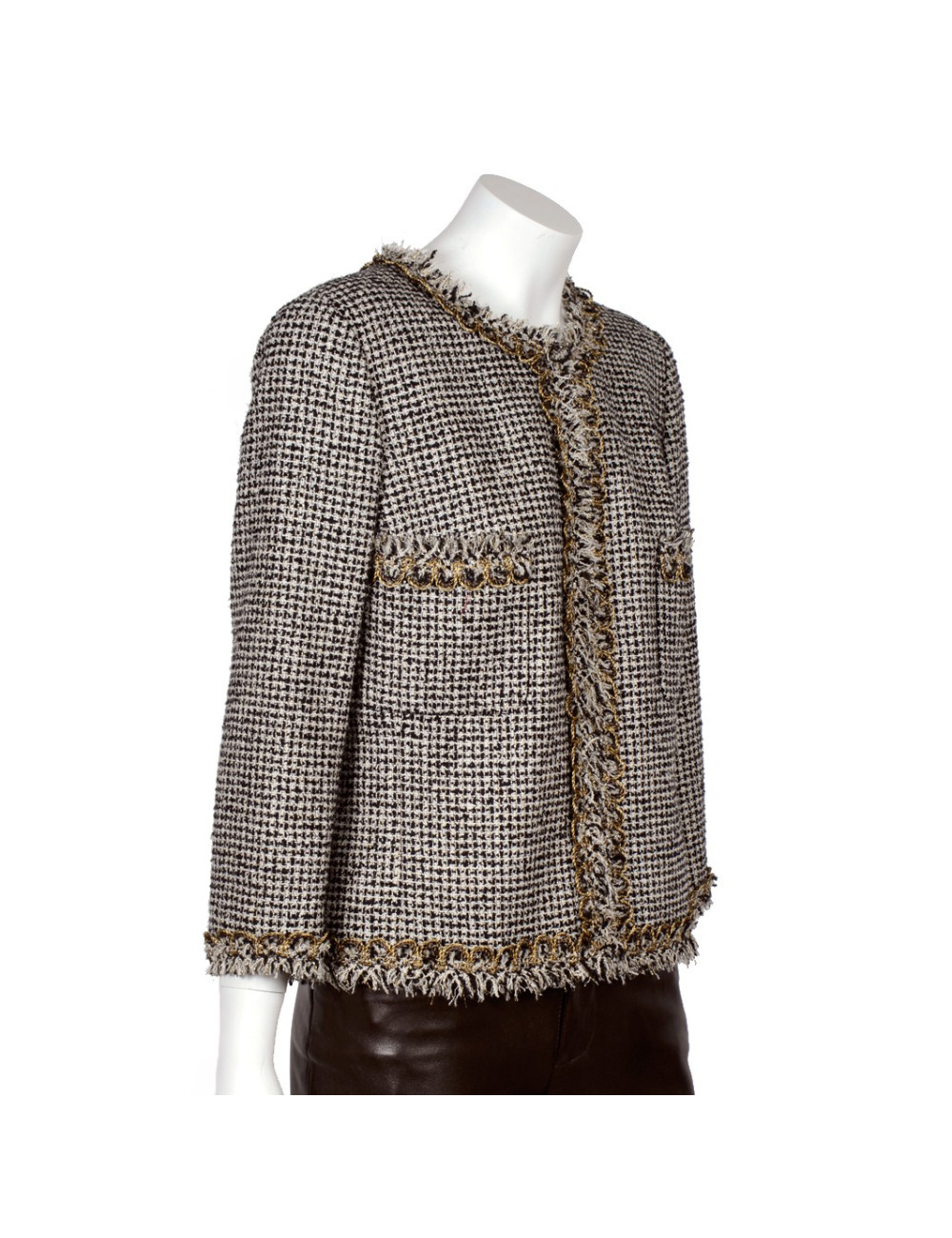 Veste CHANEL noire, blanche et or T42