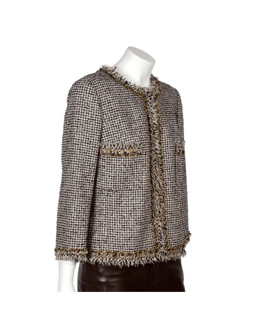 Veste CHANEL T 44 noire, blanche et or 