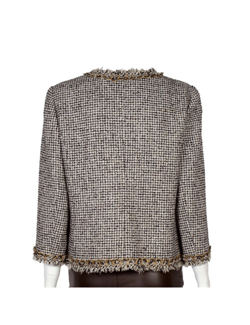 Veste CHANEL T 44 noire, blanche et or 