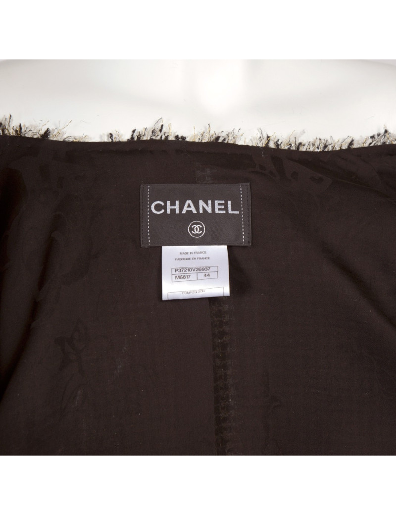 Veste CHANEL noire, blanche et or T42