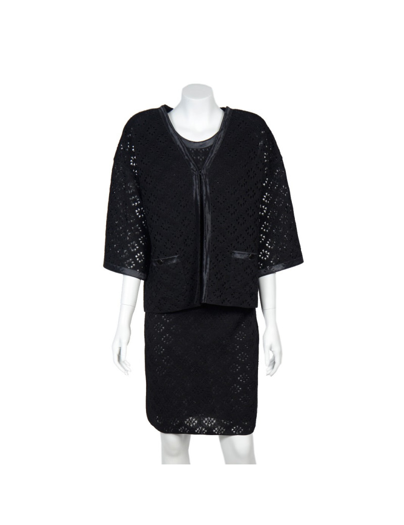 Ensemble CHANEL t 40 robe et veste dentelle noire