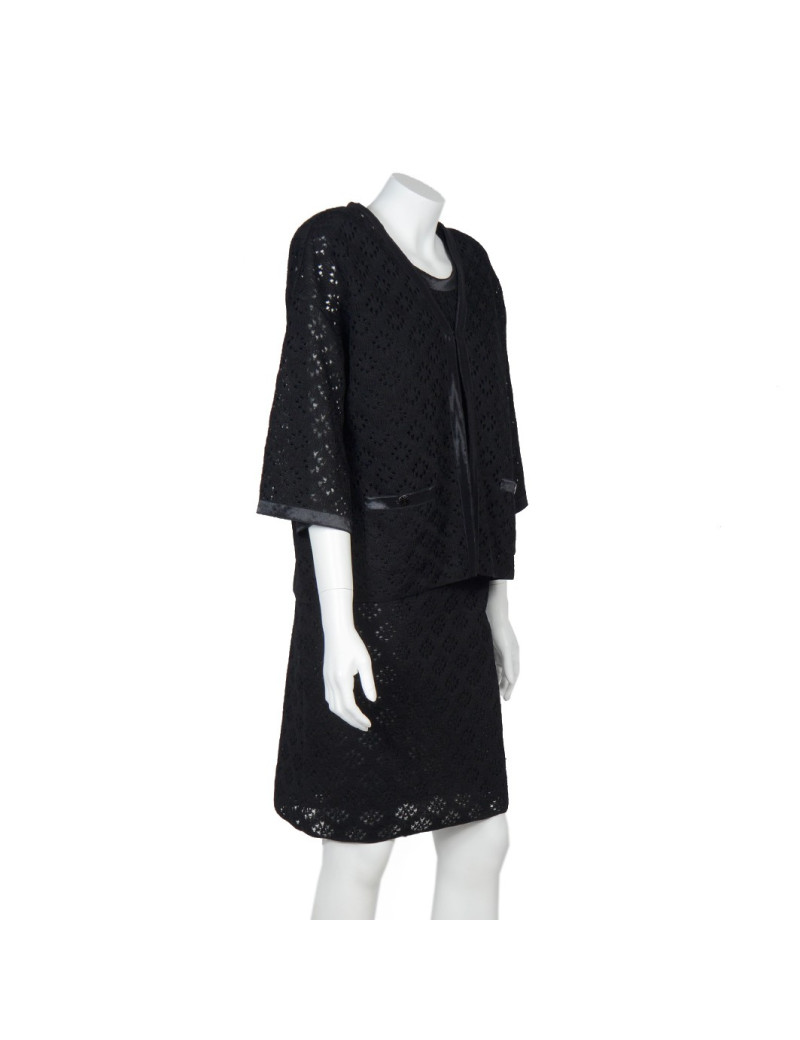 Ensemble CHANEL t 40 robe et veste dentelle noire
