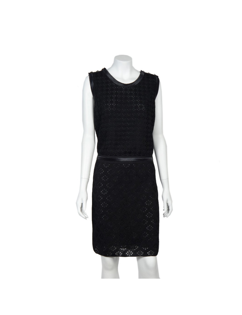 Ensemble CHANEL t 40 robe et veste dentelle noire soie