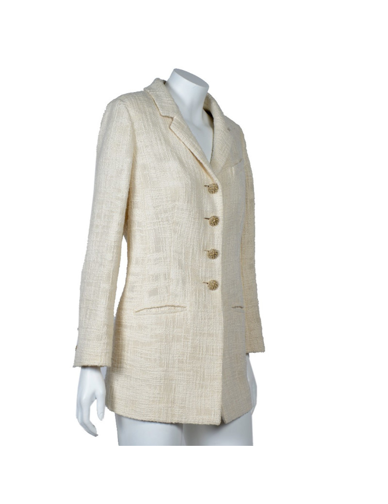 Veste longue CHANEL  tweed  ivoire