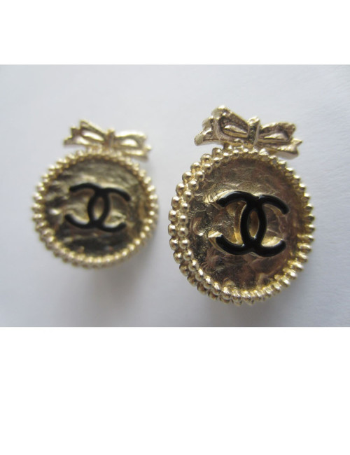 Earrings Clips CHANEL 'CC' gold & black enamel