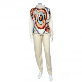 All blouse and pants HERMES silk and cashmere patterns "feathers"