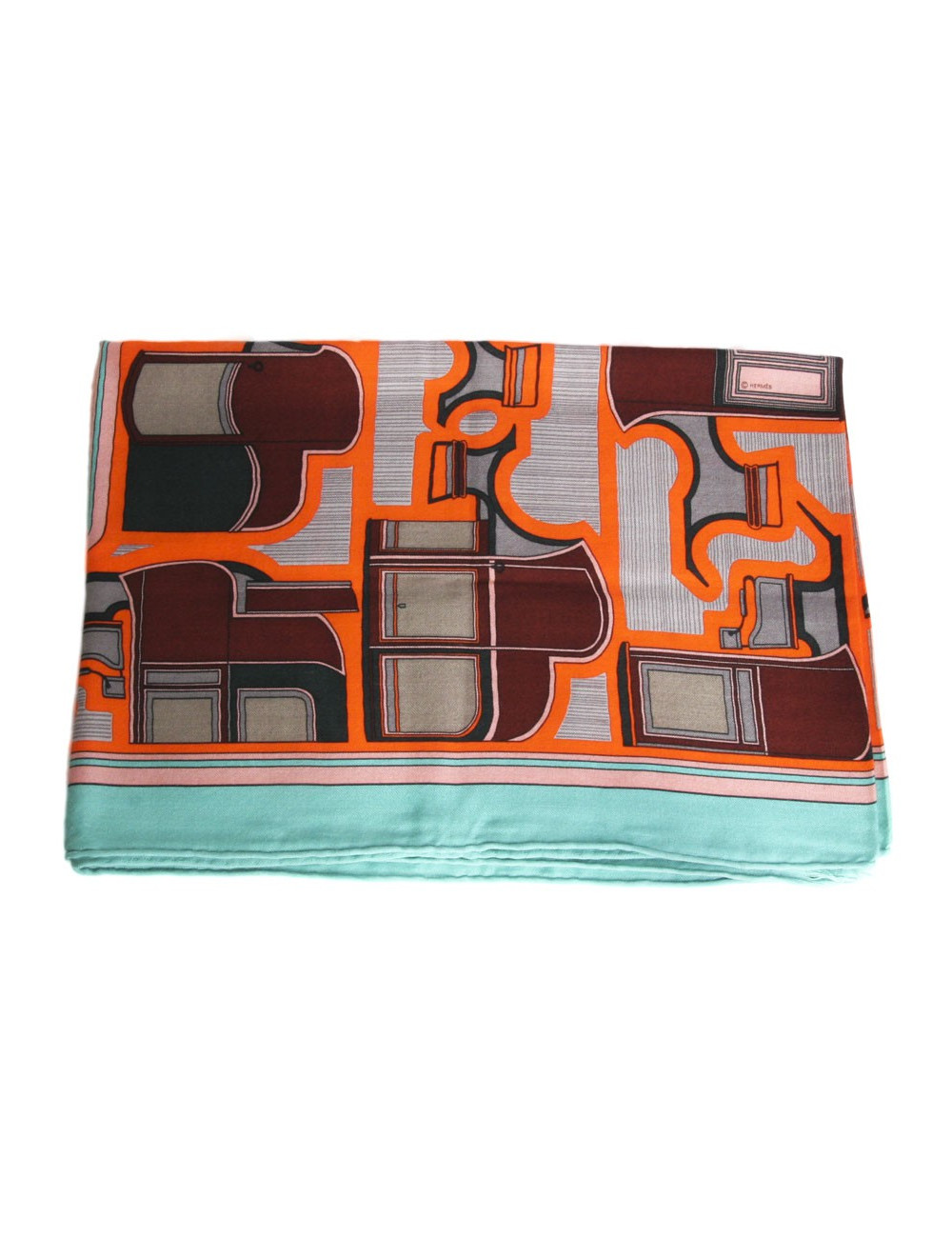 Châle HERMES cachemire et soie  orange et vert