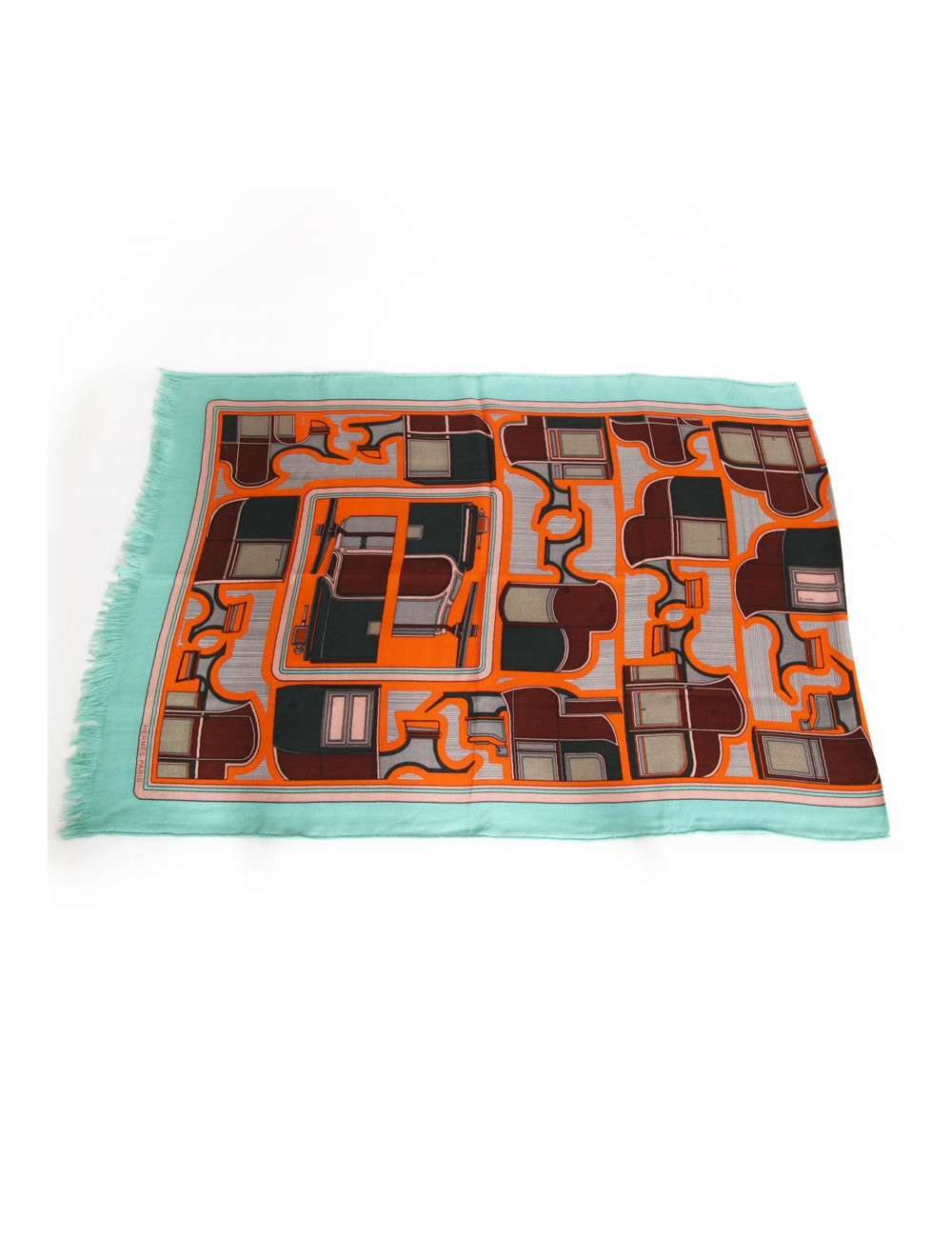 Châle HERMES cachemire et soie  orange et vert