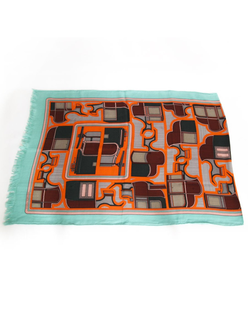 Châle HERMES cachemire et soie  orange et vert