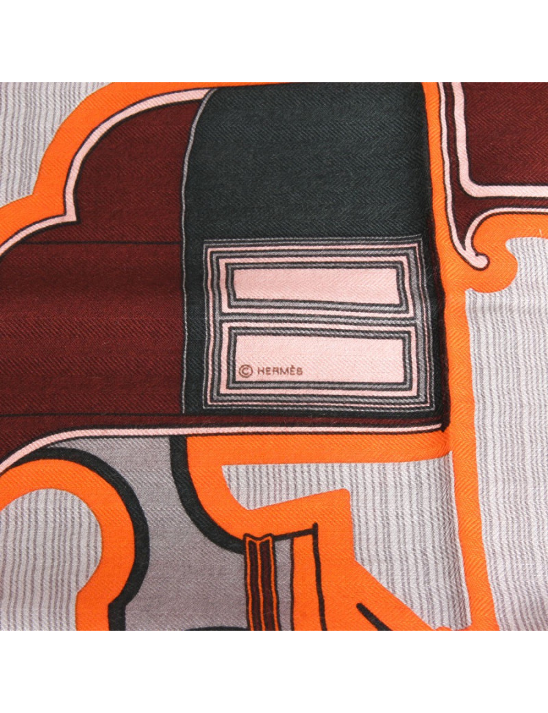 Châle HERMES cachemire et soie  orange et vert