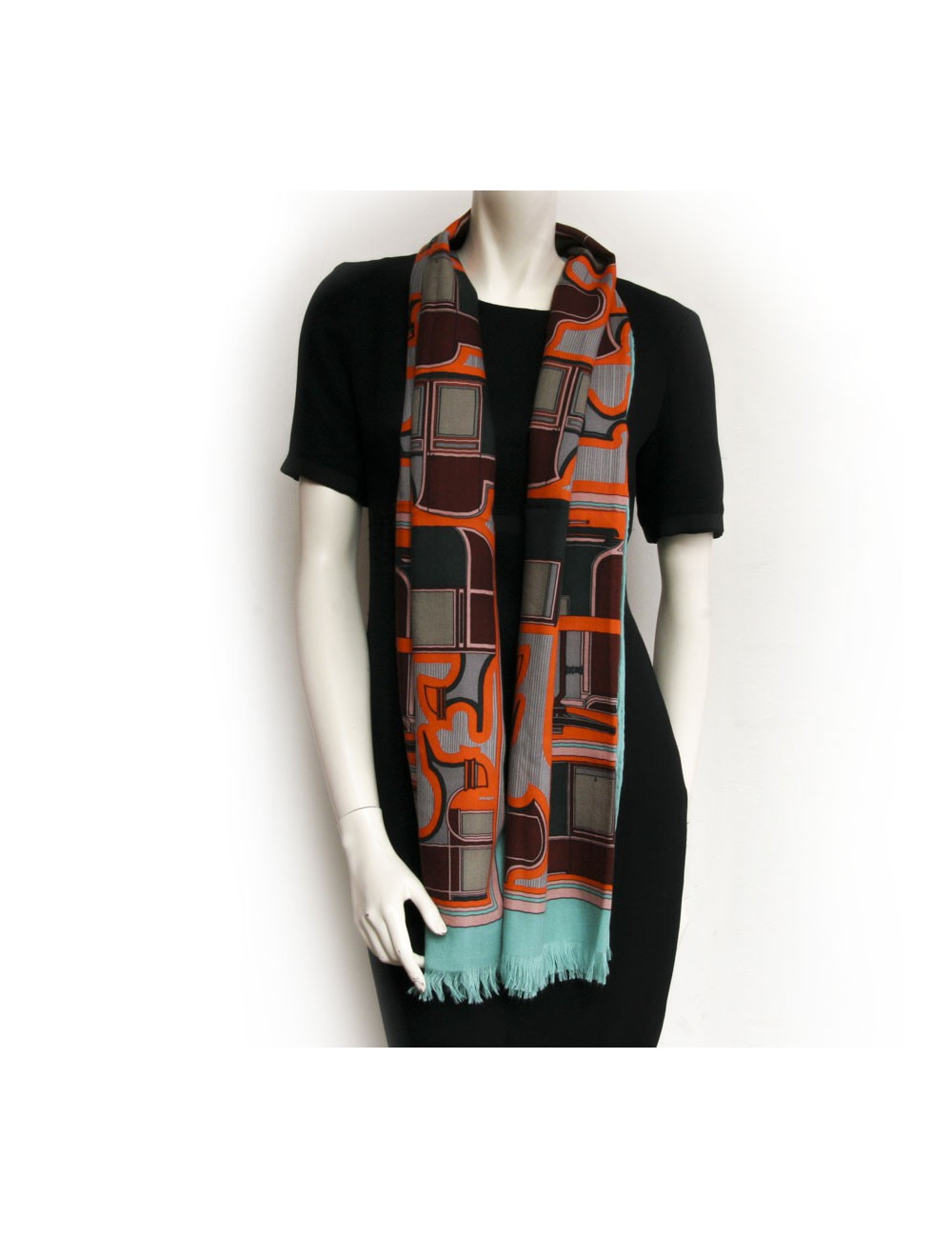 Châle HERMES cachemire et soie  orange et vert