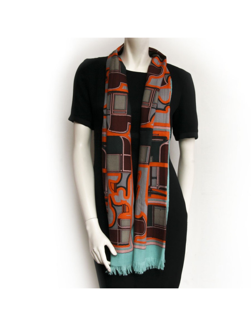 Châle HERMES cachemire et soie  orange et vert
