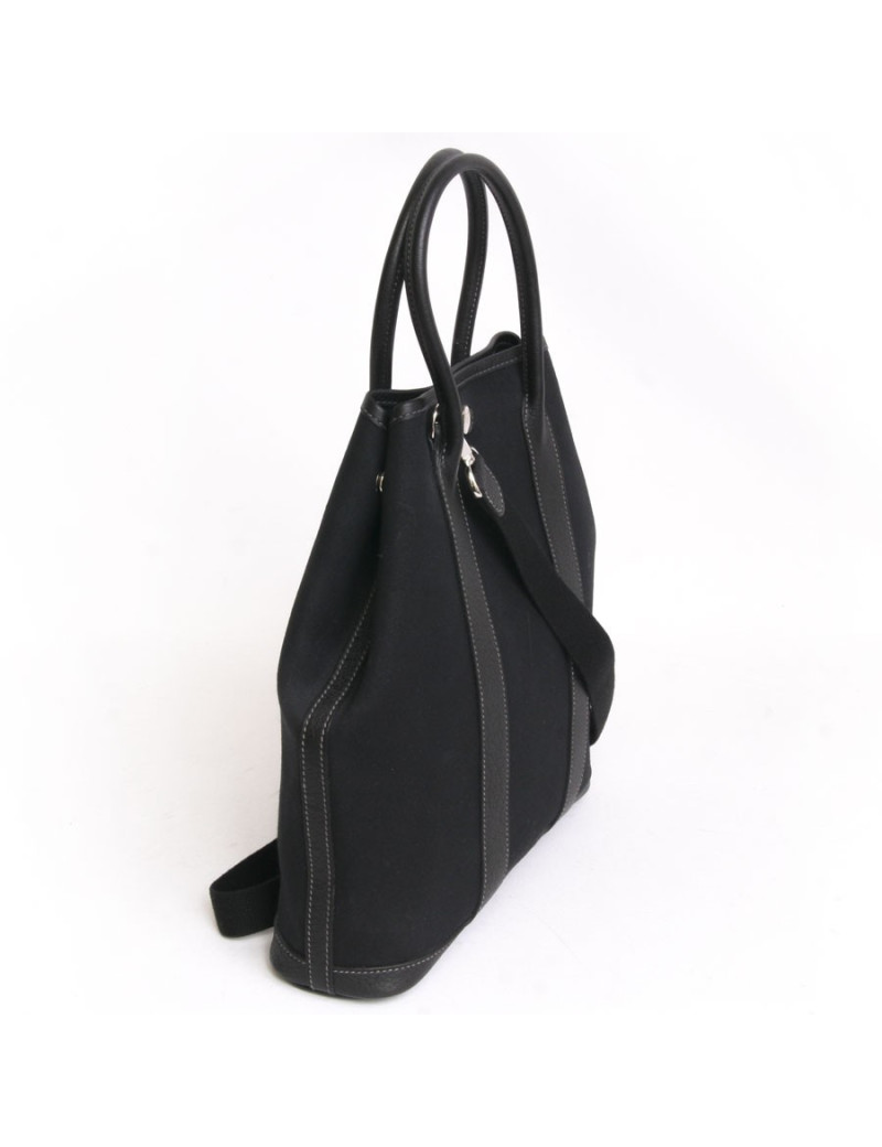 Sac cabas HERMES avec bandoulière noir toile et cuir togo