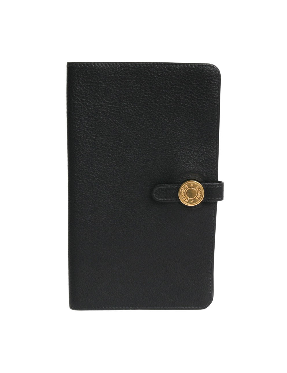 Porte chéquier "dogon" HERMES cuir grainé noir