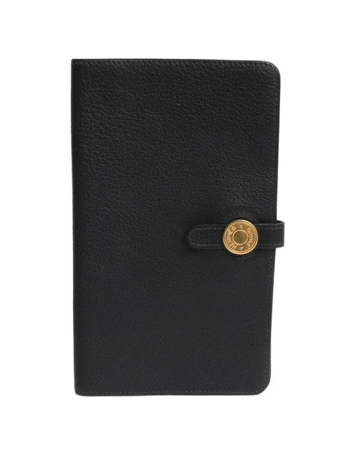 Porte chéquier "dogon" HERMES cuir grainé noir