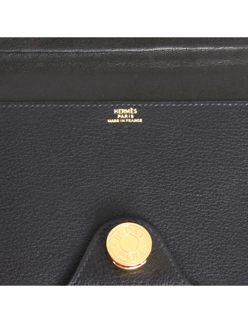 Porte ??? HERMES cuir grainé noir