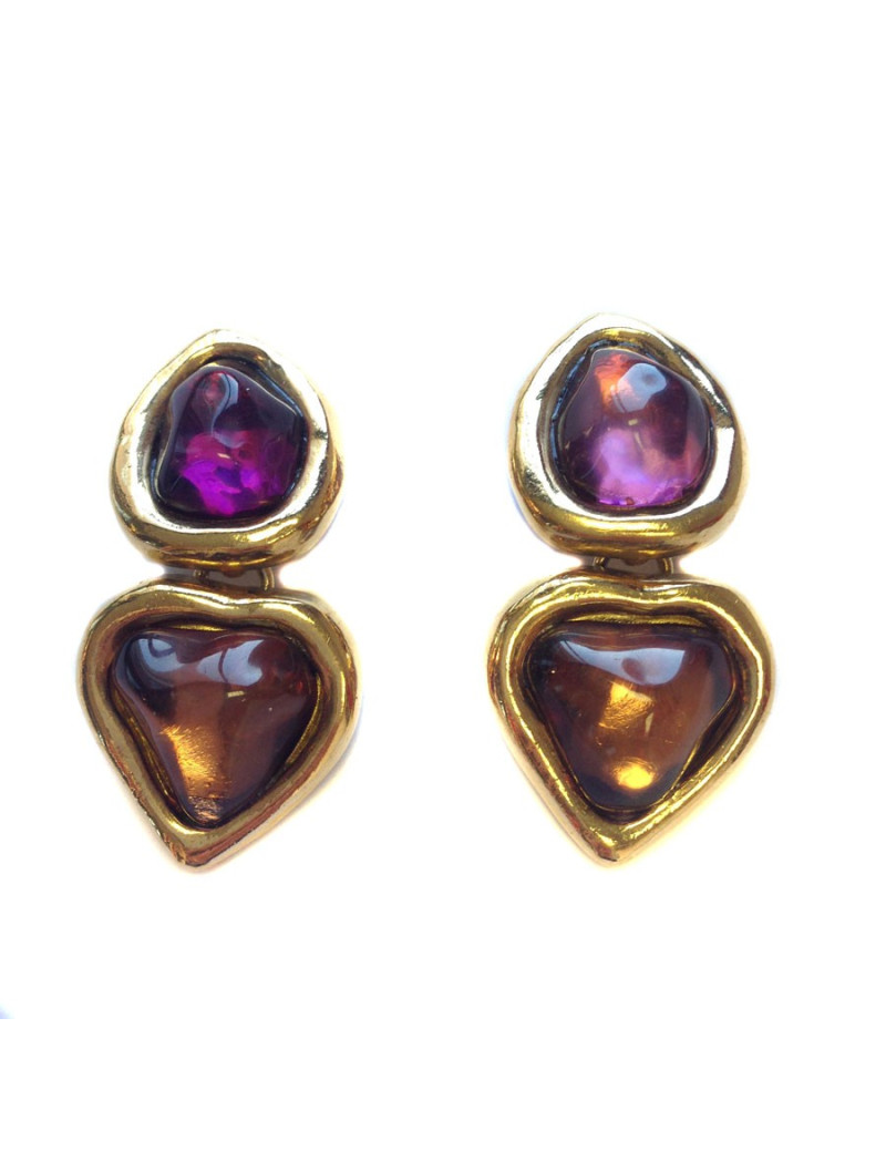 Clips pendants YVES SAINT LAURENT améthyste et ambre