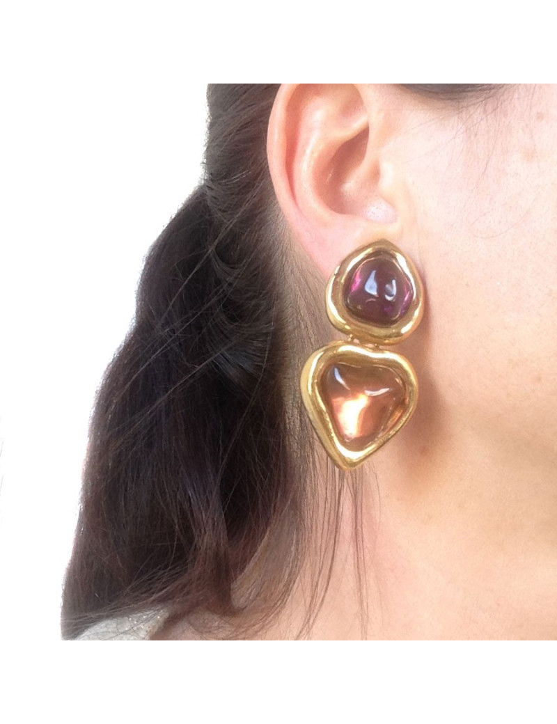 Clips pendants YVES SAINT LAURENT améthyste et ambre