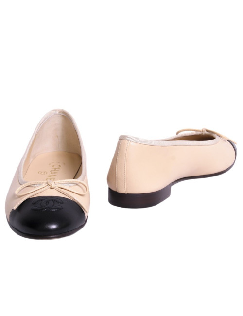 Ballerines CHANEL T 36/5 bicolores beige et noir