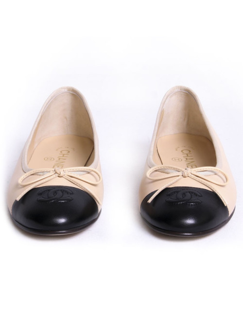 Ballerines CHANEL T 36/5 bicolores beige et noir
