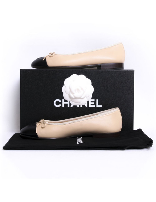 Ballerines CHANEL T 36/5 bicolores beige et noir