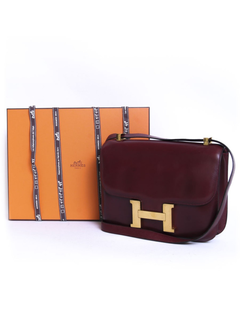 Sac "Constance" HERMES cuir box rouge H 