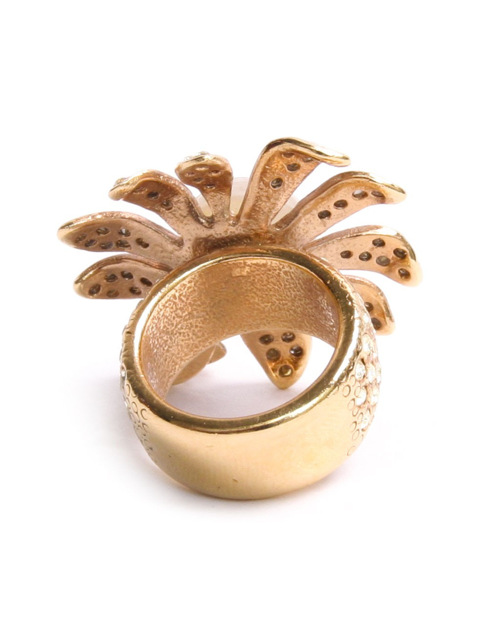 Bague CHANEL fleur dorée et strass