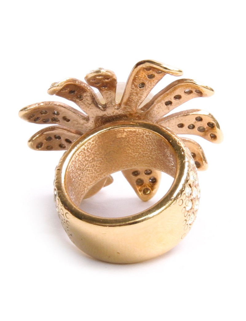 Bague CHANEL fleur dorée et strass