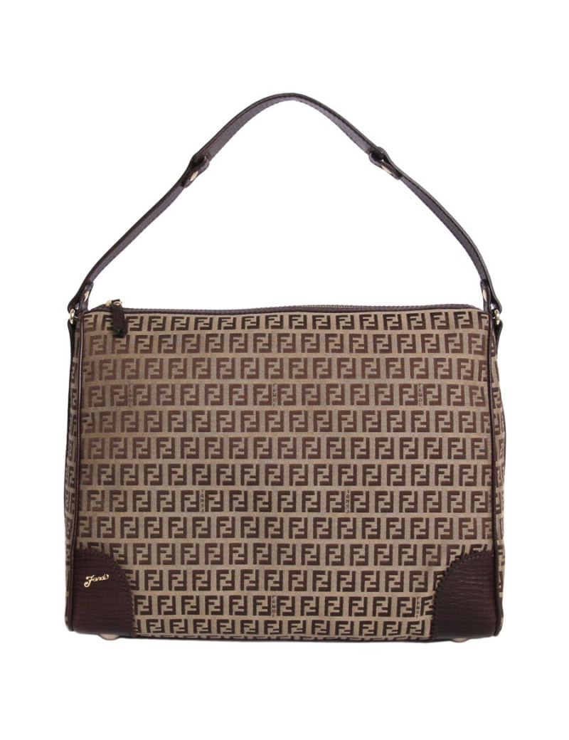 Sac sacoche FENDI toile monogram et cuir marron